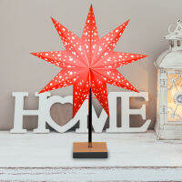 Christmas LED Floor Light Nine Pointed Star Standing Bedside Table Paper Ornament Lamp for Home Bedroom Wedding Decorative Light