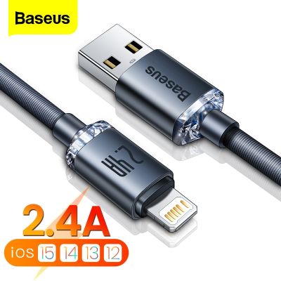 USB Baseus สำหรับ14 13 12 11 Pro Xs สูงสุด X Xr 8 7 Plus สายชาร์จ R 2.4A เร็วสำหรับ Ipad Pro ข้อมูล2M