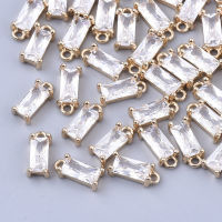 5pc Transparent Glass Charms with Brass Findings Faceted Rectangle Light Gold Clear 8.5x4x3mm Hole: 1mm