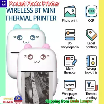 Portable Mini Wireless Thermal Photo Printer Pocket Cute Sticker Printers  Paper Roll For Android iOS DIY