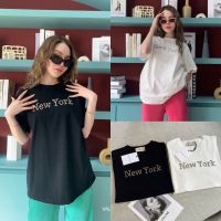 เสื้อยืดคอกลม✨NEW YORK T-Shirt✨ตอกหมุดตัวอักษร เนื้อผ้าดีทรงโอเวอร์ไซส์?ป้ายVALEN