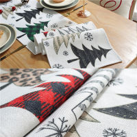 Christmas Decor Table Runner Christmas Polyester Cotton Fabric Desktop Decorative Tablecloth Xmas Ornament Dinner Table Cover