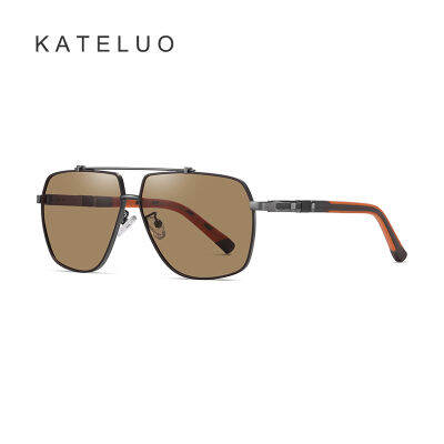 [พร้อมกล่อง] KATELUO 6321แว่นกันแดดโพลาไรซ์สำหรับผู้ชาย Retro Aviator Frame Fishing Outdoor Travel Sunscreen Glasses