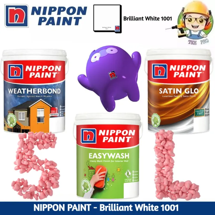 5L Nippon Paint Brilliant White 1001 Easy Wash Stain Glo