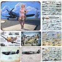 Retro ป้ายดีบุก Fighter Jet เครื่องบิน Vintage ป้ายโลหะเครื่องบินแผ่นภาพวาดห้องนั่งเล่น Home Wall Decoration