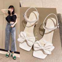 2022 Sandals Ladies Shoes Summer Clear Heels Buckle Strap Suit Female Beige New Fashion High Girls Bow Block Comfort Green