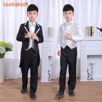 lontakids เด็กงานแต่งงานอย่างเป็นทางการชุดสีดำสีขาวยาว Tuxedo สำหรับเด็ก