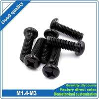 50pcs Black 304 Stainless Steel Cross Rcessed Micro Pan Round Head Screw M1.4 M1.6 M2 M2.5 M3 Small Machine Philips Bolts GB818 Screw Nut Drivers