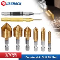 6PCS Countersink Drill Bit Set 1/4 39; 39; Hex Shank HSS 5 Flute Countersink 90 Degree Wood Chamfering Cutter Chamfer 6mm-19mm