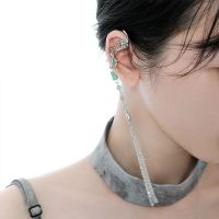 Cool and sweet bamboo knot jade tassel ear clip original niche new Chinese senior China-Chic ear hook earrings WKAN