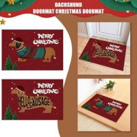 Christmas Welcome Sign Carpet Indoor Floor Rug Dachshund Sausage Dog Printed Doormat Home Entrance Mat For Kitchen Bedroom Decor