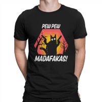 Cool Vintage T-Shirts Men Crew Neck Cotton T Shirts Pew Pew Madafakas Cat Animal Short Sleeve Tee Shirt Birthday Gift Clothes