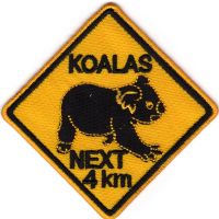 iron on patch Embroidery Koalas Next 100km Australia 5x5 cm ออสเตรเลีย หมีโคอาล่า  ตัวรีด เย็บติดผ้าประเทศไทย โลโก้ปัก มีกาวสำหรับรีด ตกแต่งเสื้