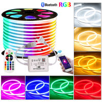 AceDeal 220โวลต์ RGB LED แสงนีออนสมาร์ทบลูทูธควบคุม SMD2835 120 Leds/m IP67กันน้ำในร่มกลางแจ้งนีออนเข้าสู่ระบบที่มีความยืดหยุ่นริบบิ้นเชือกหลอดไฟ LED แถบ