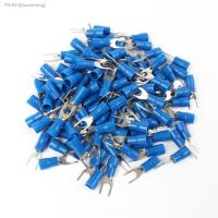 ▥ 100PCS SV2-4 Blue Furcate Cable Wire Connector Furcate Pre-Insulating Fork Spade 16 14AWG Wire Crimp Terminals