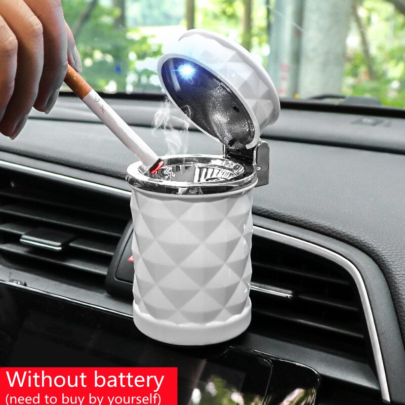 Mirrored Shiny Spot Red Led Lighter Cute Car Trash Can Red Car Ashtray with Lid，Automotive Portable Stainless Steel Ash Tray with Cleaning Stick 