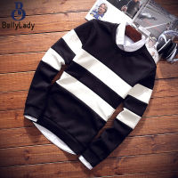 Men T-shirt Long Sleeves Fashion Simple Contrast Color Striped Printing Shirt Casual Round Neck Pullover Tops【fast】