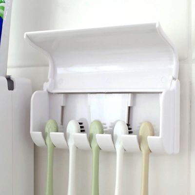 ♣✙ Automatic Toothpaste Dispenser Wall Mount Dust-proof Toothbrush Holder Wall Mount Storage Rack Bathroom Accessories Set Squeezer