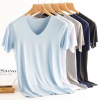 2023 Men T Shirt Fitness Elastic Ice T-shirts Mens V Neck Short Sleeve for Male Micro Fiber Tshirts M-5XL Clothing