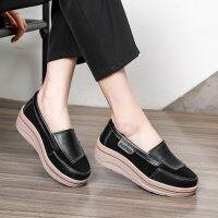 ∈ cri237 【Slip-on Style】 British Women Cowhide Platform Sneakers Comfort Soft Woman Shoes