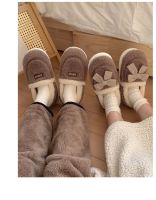 Yasuk Autumn Winter Fashion Womens Mens Casual Soft Indoor Slippers Furry Non-Slip Warm Simple Bow Stripe Unisex Couples Bow