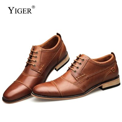 YIGER New Men Dress shoes formal shoes mens Handmade business shoes wedding shoes Big Size genuine Leather Lace-up Male 0249