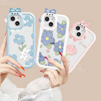 เคส Hp VIVO Y01 Y02S Y02 V25 Y16 V25e Y35 Y15S Y22 Y21 Y12 Y20 Y12i Y30 Y91C Y33S ดอกไม้เลนส์มอนสเตอร์ดอกทิวลิปกระต่ายลวดลายกระต่ายกันกระแทกใสนุ่ม