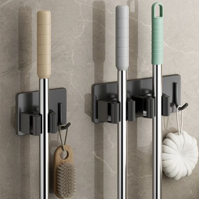 Self-Adhesive Mop Holder Clips Hook 304 Stainless Steel Kitchen Bathroom Waterproof Brush Broom Mop Organizer Shelf Accessories Picture Hangers Hooks