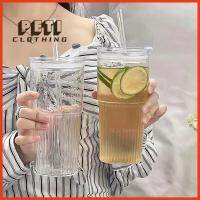 PETI CLOTHING 600ml มีฝาปิดและหลอดดูด ถ้วยแก้วลาย ภาชนะสำหรับดื่ม แว่นตาโปร่งใส แก้วดื่มน้ำ แฟชั่นสำหรับผู้หญิง จุได้มาก ถ้วยน้ำน้ำ สำหรับชานมน้ำผลไม้