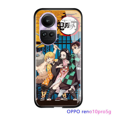 Serpens เคส OPPO Reno10 Pro 5G,อะนิเมะญี่ปุ่นสำหรับเด็กผู้หญิงเคสโทรศัพท์ฆ่าปิศาจ Kimetsu No Yaiba Tanjirou Nezuko เคสกระจกนิรภัยมันวาวกันกระแทก