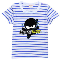 NINJA KIDZ เสื้อผ้าเด็กแขนสั้นลายทางเสื้อยืดลำลองสำหรับเสื้อยืดผู้หญิงเสื้อยืดเสื้อยืดคอกลมเย็บปะติดปะต่อกันเด็กหญิงเด็กชาย0000ผ้าฝ้าย