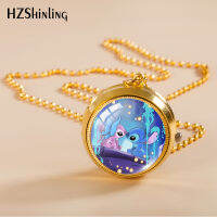 HotCartoon Stitch หมุนนาฬิกาพ็อกเก็ตบุคลิกภาพนักเรียน R Nostalgia นาฬิกาหมุนพลิกสร้อยคอ Unisex วันเกิด Gift