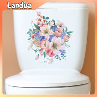 Landisa สติ๊กเกอร์ห้องน้ำลายดอกไม้,สติกเกอร์ติดฝาโถส้วมแบบมีกาวในตัวสำหรับห้องน้ำ WC ตกแต่งห้องน้ำที่นั่งประตูห้องน้ำ