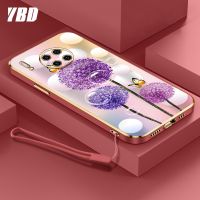 YBDเคสใหม่สำหรับ HUAWEI Mate 30 Mate 30 Pro Mate 40 Pro เคสแฟชั่นเคสโทรศัพท์นิ่มชุบโครเมี่ยมสุดหรูสีสันสดใสฟรีสายคล้องเคสแบบดอกไม้ผีเสื้อ