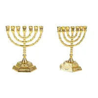 Golden Jewish Menorah Candle-Holders Religions Candelabra Hanukkah Candlesticks 7 Branch Menorah