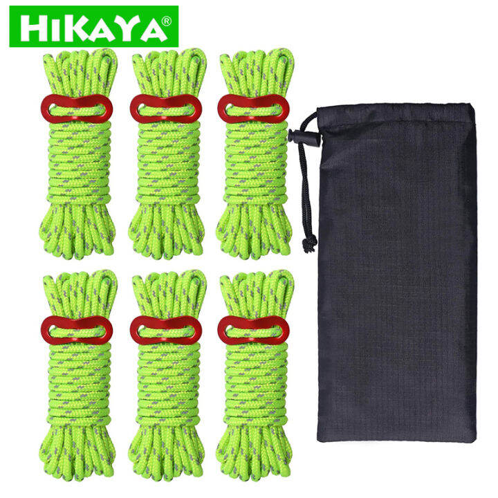 HIKAYA Camping Rope with S Tensioner Lightweight 6 Pack 4mm Tent Guy