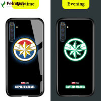 สำหรับ Realme เคสมือถือ6 Pro ส่องสว่างเรืองแสงในที่มืด Marvel Avenger โลโก้ซูเปอร์ฮีโร่เคสมันวาวสไปเดอร์แมนไอรอนแมนกระจกเทมเปอร์ธอร์ปลอกฝาหลัง