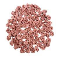 100pcs / Pack Of 10mm Handmade Satin Rose Ribbon Pink Meat Rosette Fabric Flower Bowknot Wedding Decoration Sewing DIY Accessories