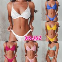 Fashion model shop XS-3XL Womens Hot Lingerie Set Floral Print Lace Underwear Solid Color Spaghetti Bra