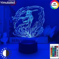 Genshin Impact Night Light Kamisato Ayato Ayaka Yae Miko Arataki Itto Zhongli Acrylic Plate Color Changing 3d Lamp Bedroom Decor