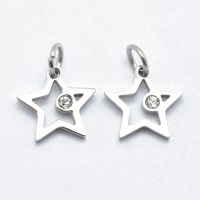 1pc 316 Surgical Stainless Steel Pendants with Cubic Zirconia Long-Lasting Plated Star Clear Stainless Steel Color 14x14x2mm Hole: 3mm