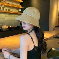 Topi Bucket หมวกสำหรับผู้หญิง,หมวกผ้าฝ้ายสีทึบอ่อนใหม่ Topi Bucket หมวกแบบคาดสำหรับผู้หญิงปรับได้สำหรับฤดูใบไม้ผลิฤดูร้อนหมวกกันแดดหมวกพับได้ผมหางม้า