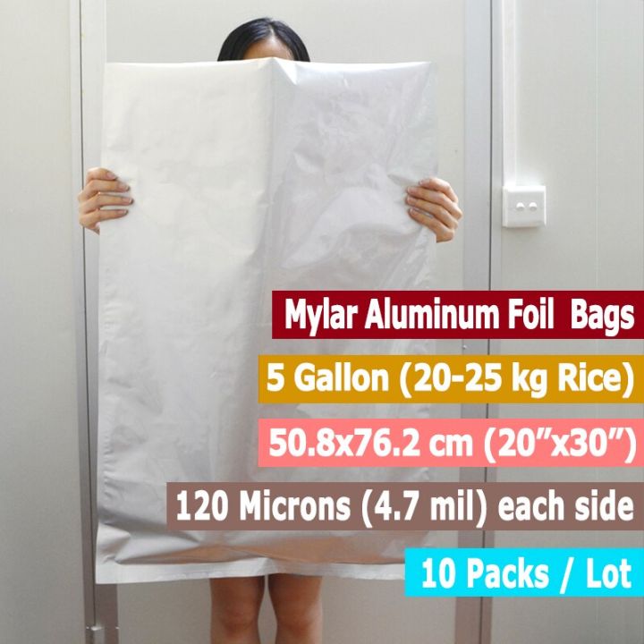 10แพ็ค5แกลลอน Mylar ถุงผนึกอลูมิเนียมฟอยล์กระเป๋าสำหรับระยะยาวการเก็บรักษาอาหารเกรดอาหารและแสงหลักฐาน (20X30)