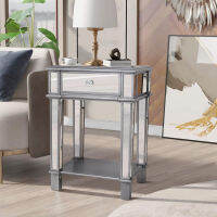 ARTLOGE โต๊ะข้างเตียง Silver Glass Mirrored Bedside Table Nightstand ตู้เก็บของข้างเตียง พร้อมลิ้นชัก