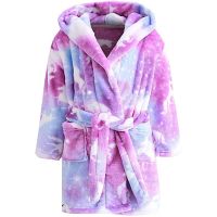 Soft Unicorn Hooded Galaxy Bathrobe Kids Spa Robes Kimono Girl Dressing Gown Bathing Suit Flannel Childrens Pajamas Sleepwear