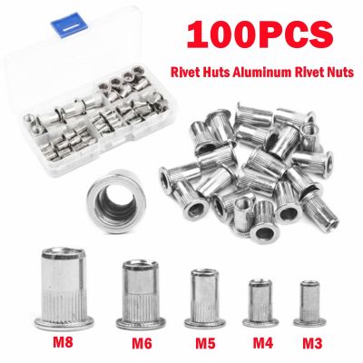 100Pcs Rivet Nuts Aluminum Rivetnuts Blind Set Nutserts Threaded Insert Nutsert Cap Flat Head Rivet Nuts M3 M4 M5 M6 M8