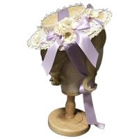 Lolita Tea Party Flat Hat Multilayer Lace Bonnet Floral Ribbon Bow Straw Sun Cap