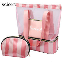 Women Swimming Bag Mesh Bags Handbags Wet Dry Bags Net Tas Pool Beach Pouch sack Sac De Sport Striped clear Transparent XA387WA