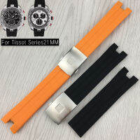 เหมาะสำหรับ T076417A 21มิลลิเมตรยางซิลิโคนอ่อนนุ่มนาฬิกาวงสีดำสีส้มกีฬากันน้ำสายรัดปรับใช้หัวเข็มขัดเครื่องมือฟรี