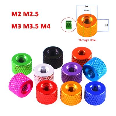 1-10Pcs Aluminum Knurled Thumb Nut M2 M2.5 M3 M3.5 M4 Round Through Hole Hand Tighten Nut Anodized PC Motherboard Ultra Light Nails Screws Fasteners